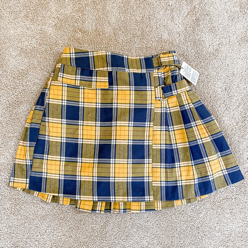 Wego Japan Blue and Yellow Plaid Pleated Mini Skirt SKORT XS